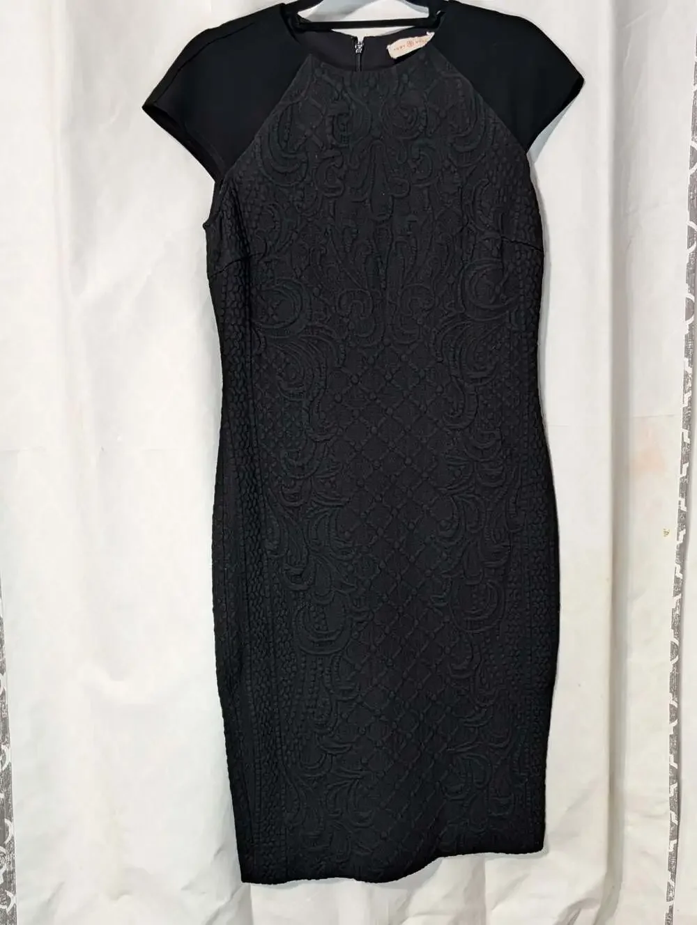 Tory Burch Black Matelasse Scroll Sheath Dress Size S